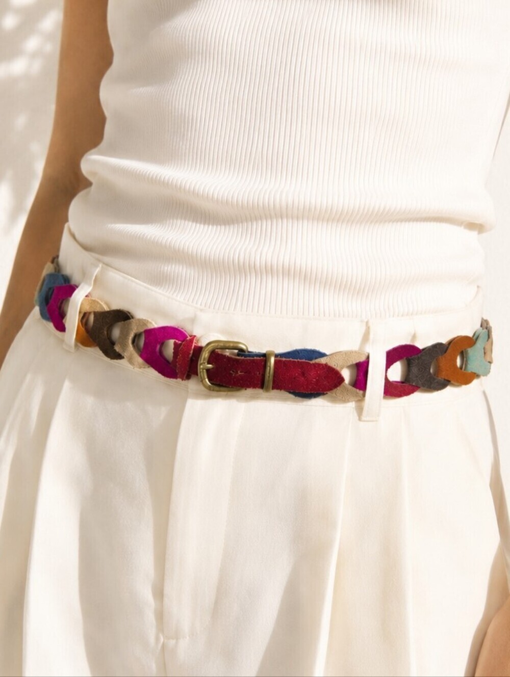 Vintage Multicolor Suede Link Belt Retro Boho Y2K Statement Waist Belt Festival